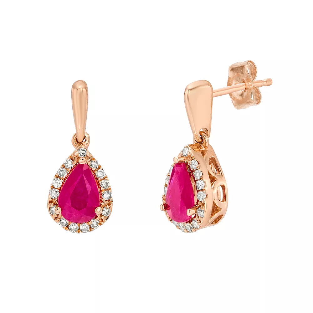 Gemminded 10k Rose Gold 1/10 Carat T.W. Diamond & Ruby Drop Earrings 3 Gemminded 10k Rose Gold 1/10 Carat T.W. Diamond & Ruby Drop Earrings