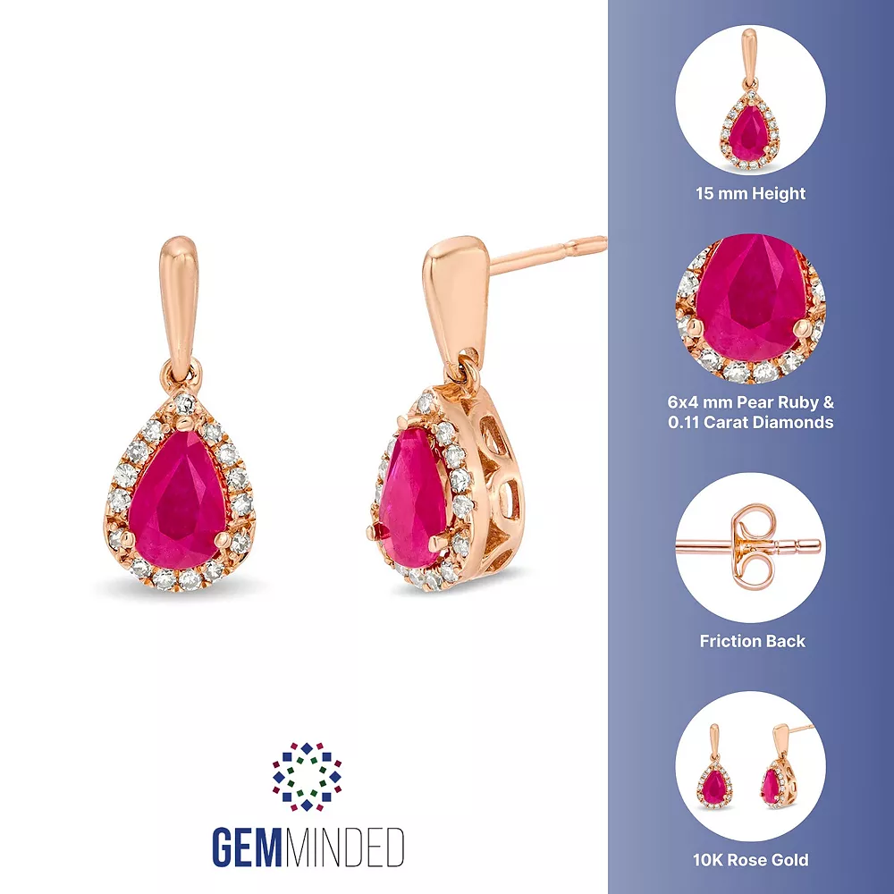 Gemminded 10k Rose Gold 1/10 Carat T.W. Diamond & Ruby Drop Earrings 4 Gemminded 10k Rose Gold 1/10 Carat T.W. Diamond & Ruby Drop Earrings - Image 2