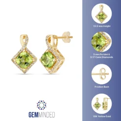 Gemminded 10k Gold 1/6 Carat T.W. Diamond & Peridot Drop Earrings -Gemminded Jewelry 4532167 ALT5