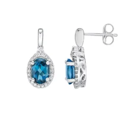 Gemminded 10k White Gold 1/4 Carat T.W. Diamond & London Blue Topaz Earrings