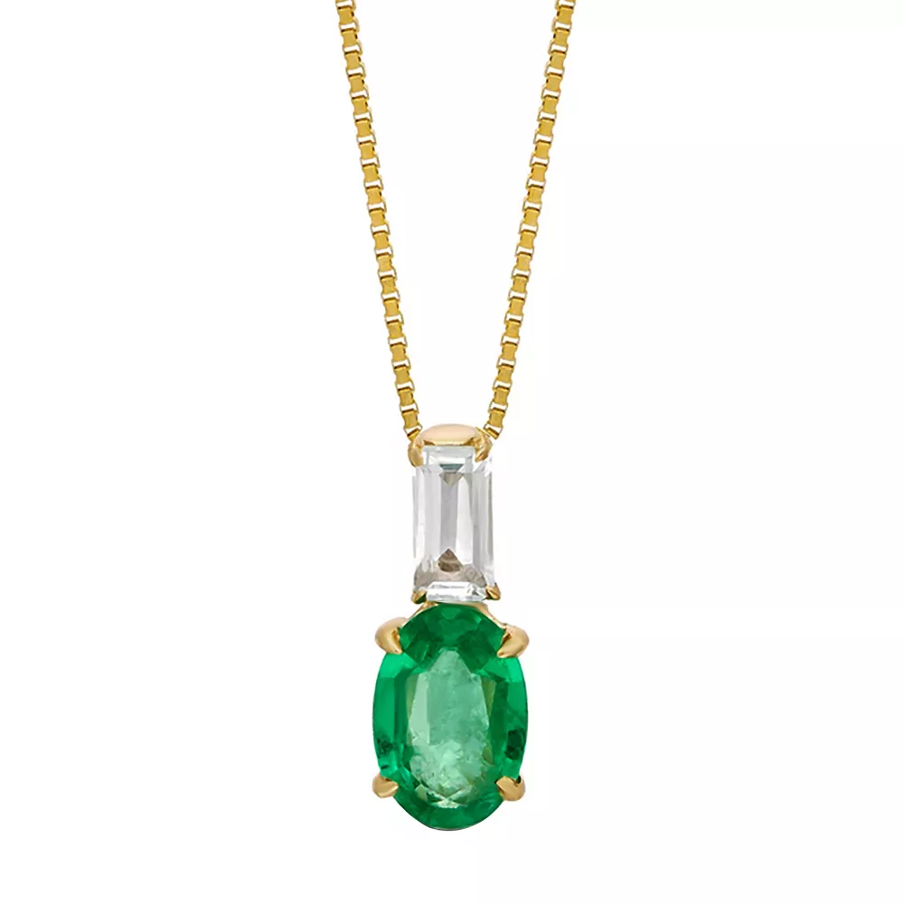 Gemminded 10k Gold White Topaz & Emerald Pendant Necklace 3 Gemminded 10k Gold White Topaz & Emerald Pendant Necklace