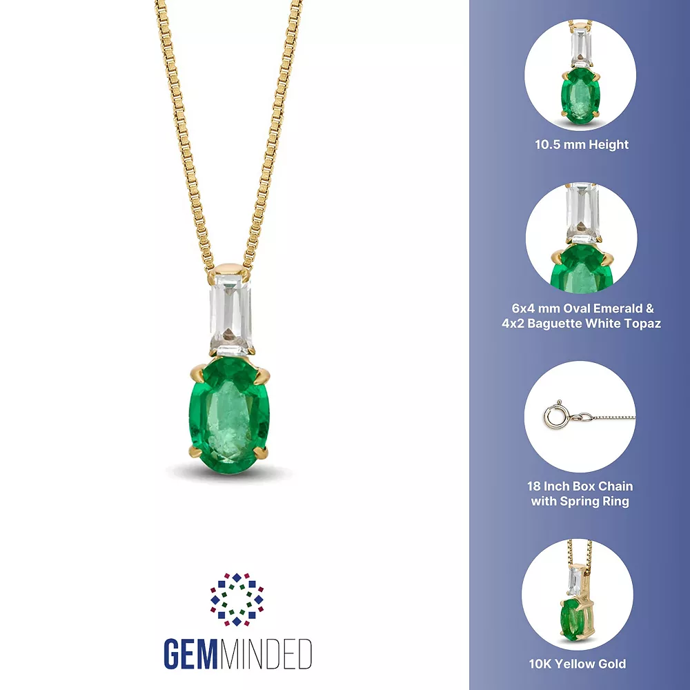 Gemminded 10k Gold White Topaz & Emerald Pendant Necklace 4 Gemminded 10k Gold White Topaz & Emerald Pendant Necklace - Image 2
