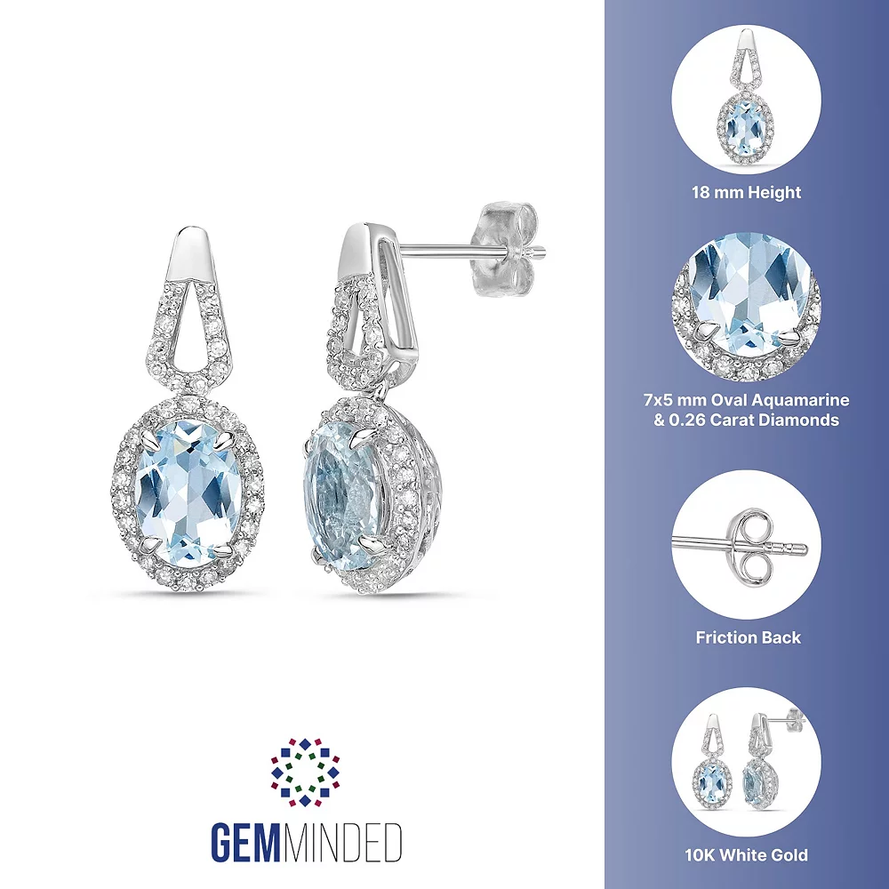 Gemminded 10k White Gold 1/4 Carat T.W. Diamond & Aquamarine Drop Earrings 4 Gemminded 10k White Gold 1/4 Carat T.W. Diamond & Aquamarine Drop Earrings - Image 2