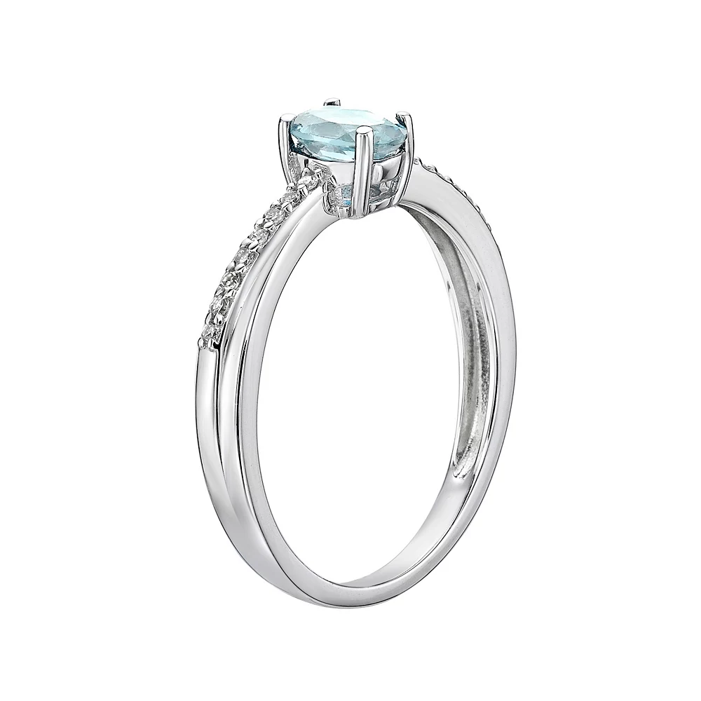 Gemminded 10k White Gold Aquamarine & Diamond Accent Ring 4 Gemminded 10k White Gold Aquamarine & Diamond Accent Ring - Image 2
