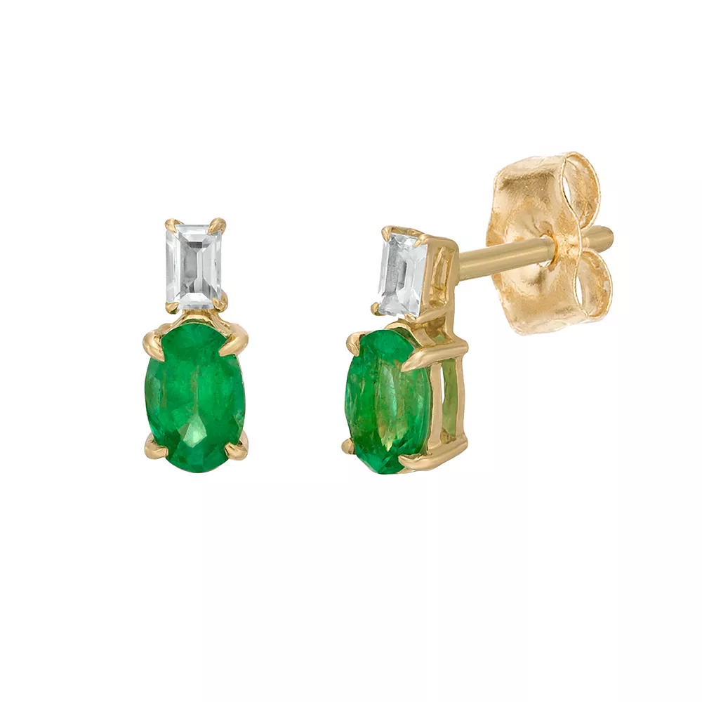 Gemminded 10k Gold White Topaz & Emerald Drop Earrings 3 Gemminded 10k Gold White Topaz & Emerald Drop Earrings