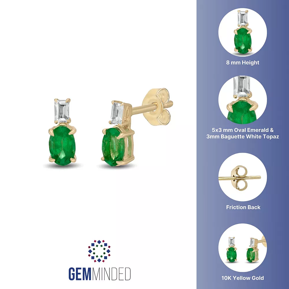 Gemminded 10k Gold White Topaz & Emerald Drop Earrings 4 Gemminded 10k Gold White Topaz & Emerald Drop Earrings - Image 2