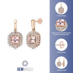 Gemminded 10k Rose Gold 1/2 Carat T.W. Diamond & Morganite Drop Earrings -Gemminded Jewelry 4532185 ALT5