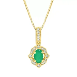 Gemminded 10k Gold 1/10 Carat T.W. Diamond Emerald Pendant Necklace