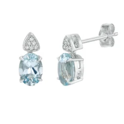 Gemminded 10k White Gold Aquamarine & Diamond Accent Drop Earrings