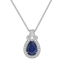 Gemminded 10k White Gold 1/6 Carat T.W. Diamond & Sapphire Pendant Necklace