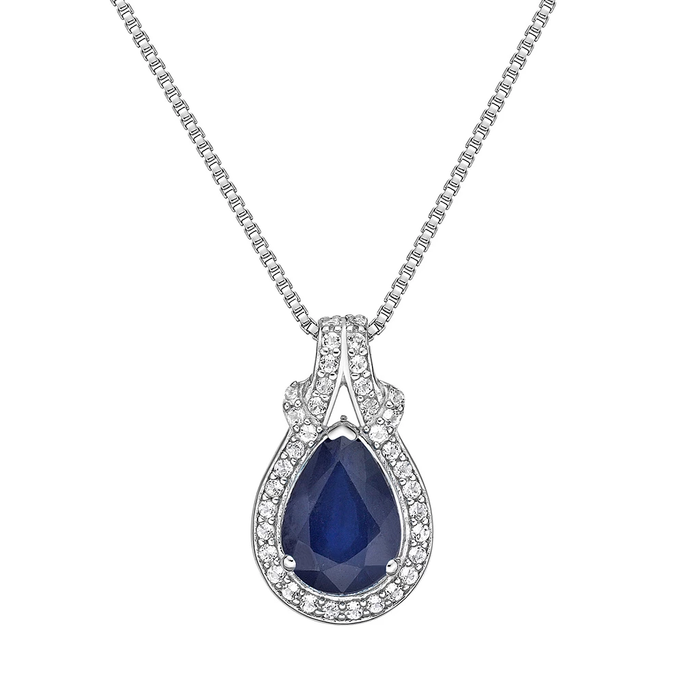 Gemminded 10k White Gold 1/6 Carat T.W. Diamond & Sapphire Pendant Necklace 3 Gemminded 10k White Gold 1/6 Carat T.W. Diamond & Sapphire Pendant Necklace