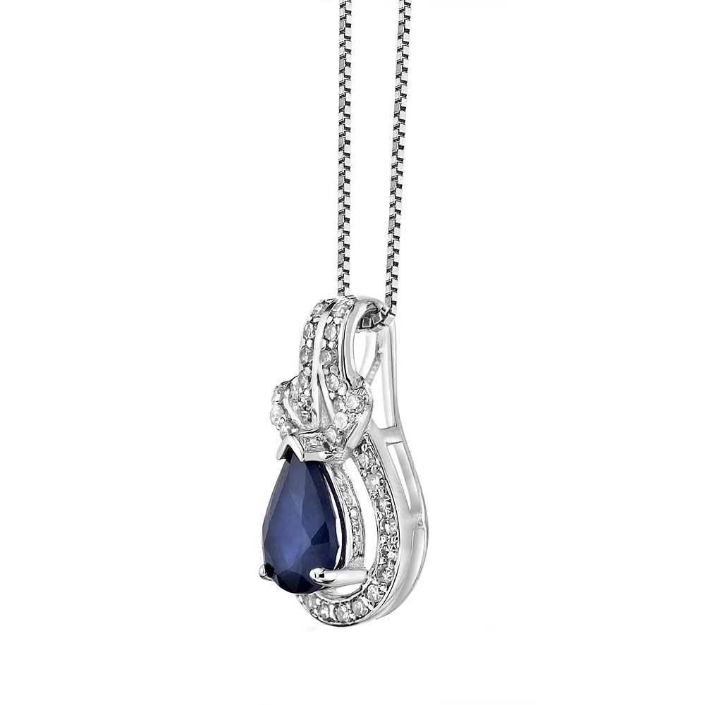 Gemminded 10k White Gold 1/6 Carat T.W. Diamond & Sapphire Pendant Necklace 4 Gemminded 10k White Gold 1/6 Carat T.W. Diamond & Sapphire Pendant Necklace - Image 2