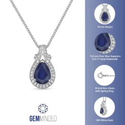 Gemminded 10k White Gold 1/6 Carat T.W. Diamond & Sapphire Pendant Necklace 7 Gemminded 10k White Gold 1/6 Carat T.W. Diamond & Sapphire Pendant Necklace -Gemminded Jewelry 4532189 ALT5