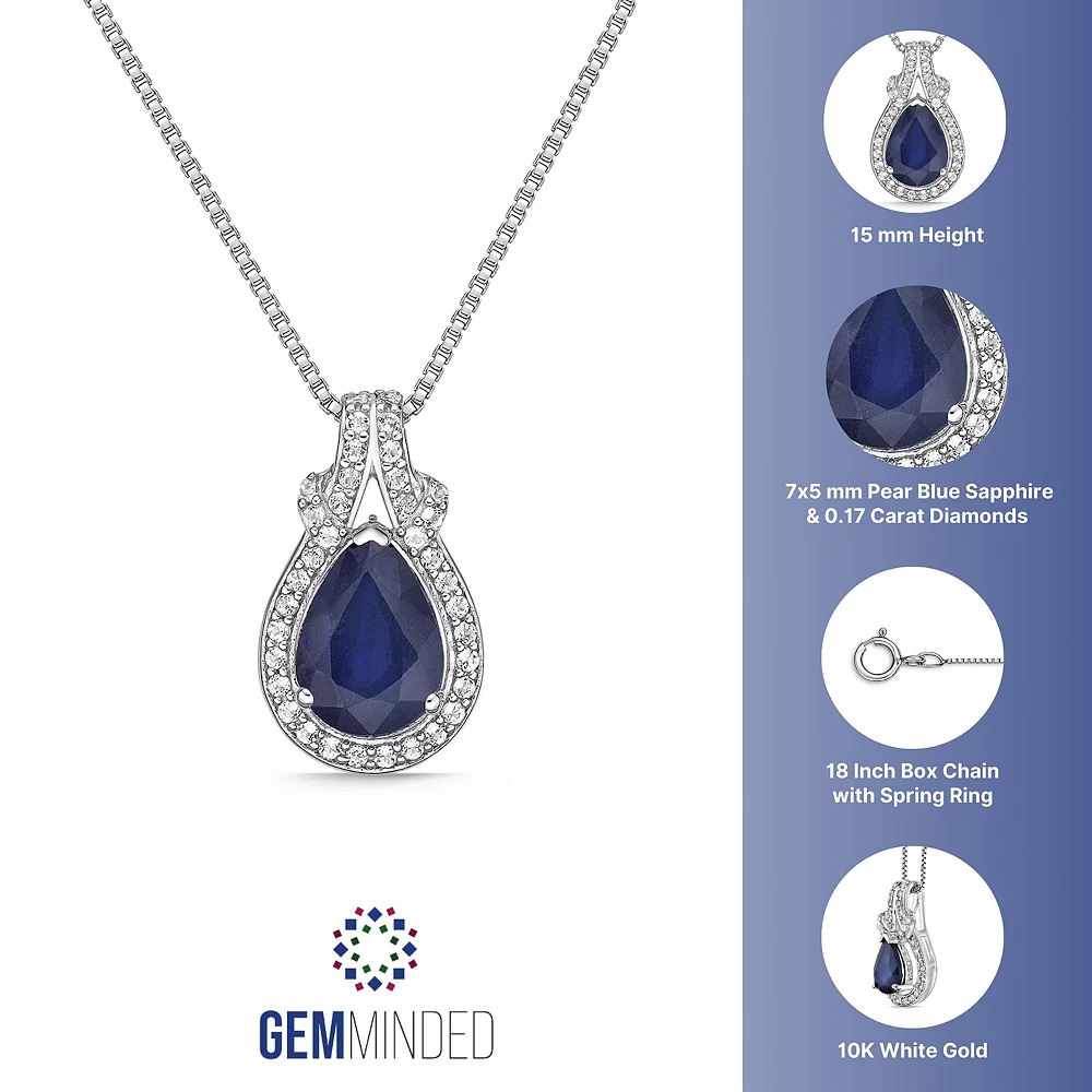 Gemminded 10k White Gold 1/6 Carat T.W. Diamond & Sapphire Pendant Necklace 5 Gemminded 10k White Gold 1/6 Carat T.W. Diamond & Sapphire Pendant Necklace - Image 3