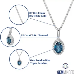 Gemminded 10k White Gold 1/6 Carat T.W. Diamond & London Blue Topaz Pendant Necklace -Gemminded Jewelry 4532190 ALT5