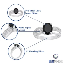 Gemminded Sterling Silver Black Onyx & White Topaz Accent Ring -Gemminded Jewelry 4533840 ALT5