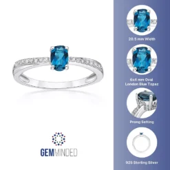Gemminded Sterling Silver London Blue Topaz & Diamond Accent Ring -Gemminded Jewelry 4533841 ALT5