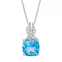 Gemminded Sterling Silver Blue Topaz & Diamond Accent Pendant Necklace