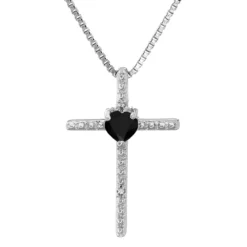 Gemminded Sterling Silver Black Onyx & Diamond Accent Cross Pendant Necklace