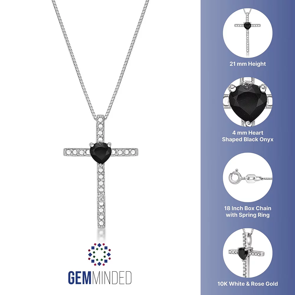 Gemminded Sterling Silver Black Onyx & Diamond Accent Cross Pendant Necklace 4 Gemminded Sterling Silver Black Onyx & Diamond Accent Cross Pendant Necklace - Image 2