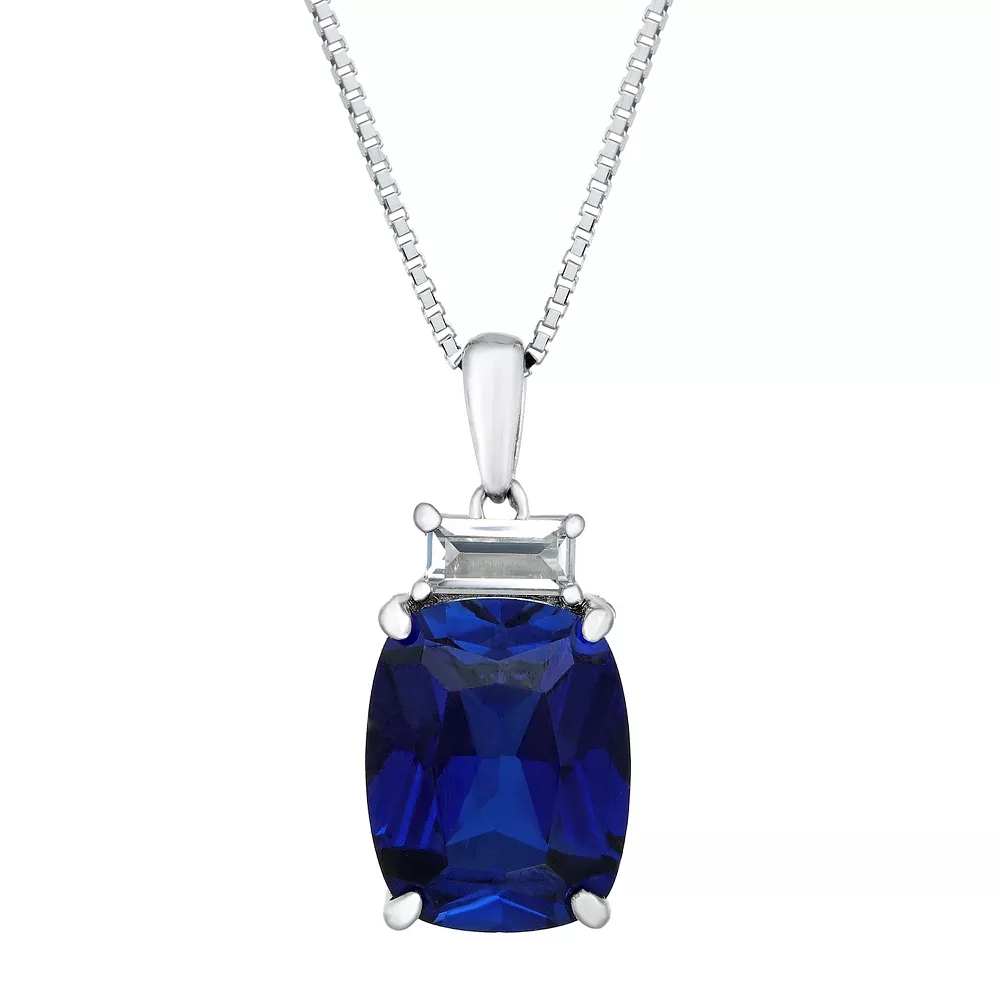 Gemminded Sterling Silver Lab-Created Sapphire & Lab-Created White Sapphire Accent Pendant Necklace 3 Gemminded Sterling Silver Lab-Created Sapphire & Lab-Created White Sapphire Accent Pendant Necklace