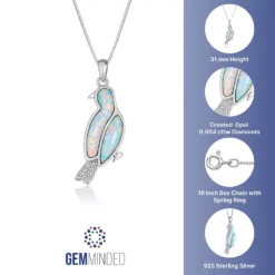 Gemminded Sterling Silver Lab-Created Opal Diamond Accent Bird Pendant Necklace -Gemminded Jewelry 4533856 ALT5