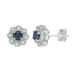 Gemminded Sterling Silver Sapphire & Diamond Accent Stud Earrings