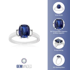 Gemminded Sterling Silver Lab-Created Sapphire & Lab Created White Sapphire Accent Ring -Gemminded Jewelry 4533863 ALT5