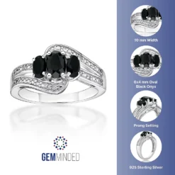 Gemminded Sterling Silver Black Onyx & White Topaz Accent Ring -Gemminded Jewelry 4533864 ALT5