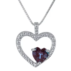 Gemminded Sterling Silver Lab-Created Alexandrite & Diamond Accent Double Heart Pendant Necklace
