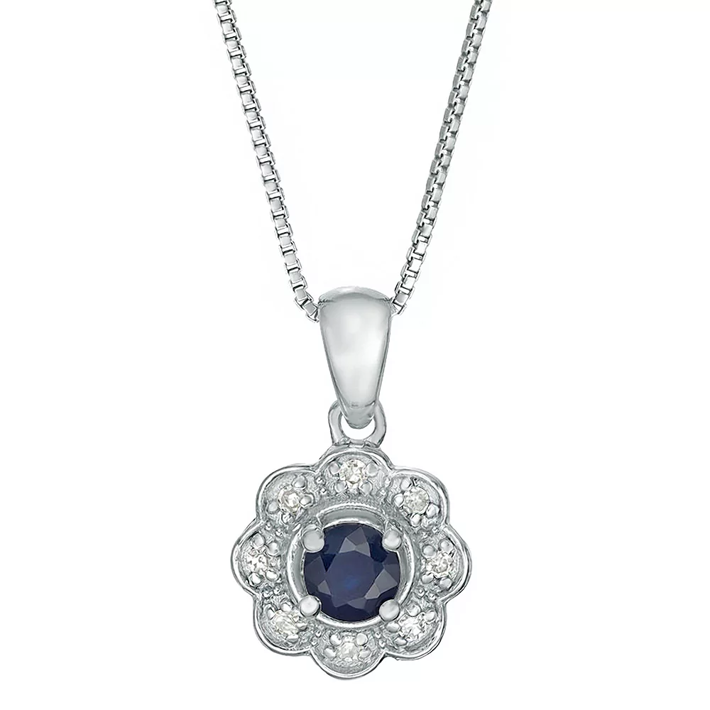 Gemminded Sterling Silver Sapphire & Diamond Accent Pendant Necklace 3 Gemminded Sterling Silver Sapphire & Diamond Accent Pendant Necklace