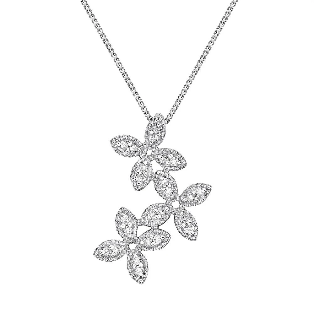Gemminded Sterling Silver 1/6 Carat T.W. Diamond Flower Pendant Necklace 3 Gemminded Sterling Silver 1/6 Carat T.W. Diamond Flower Pendant Necklace