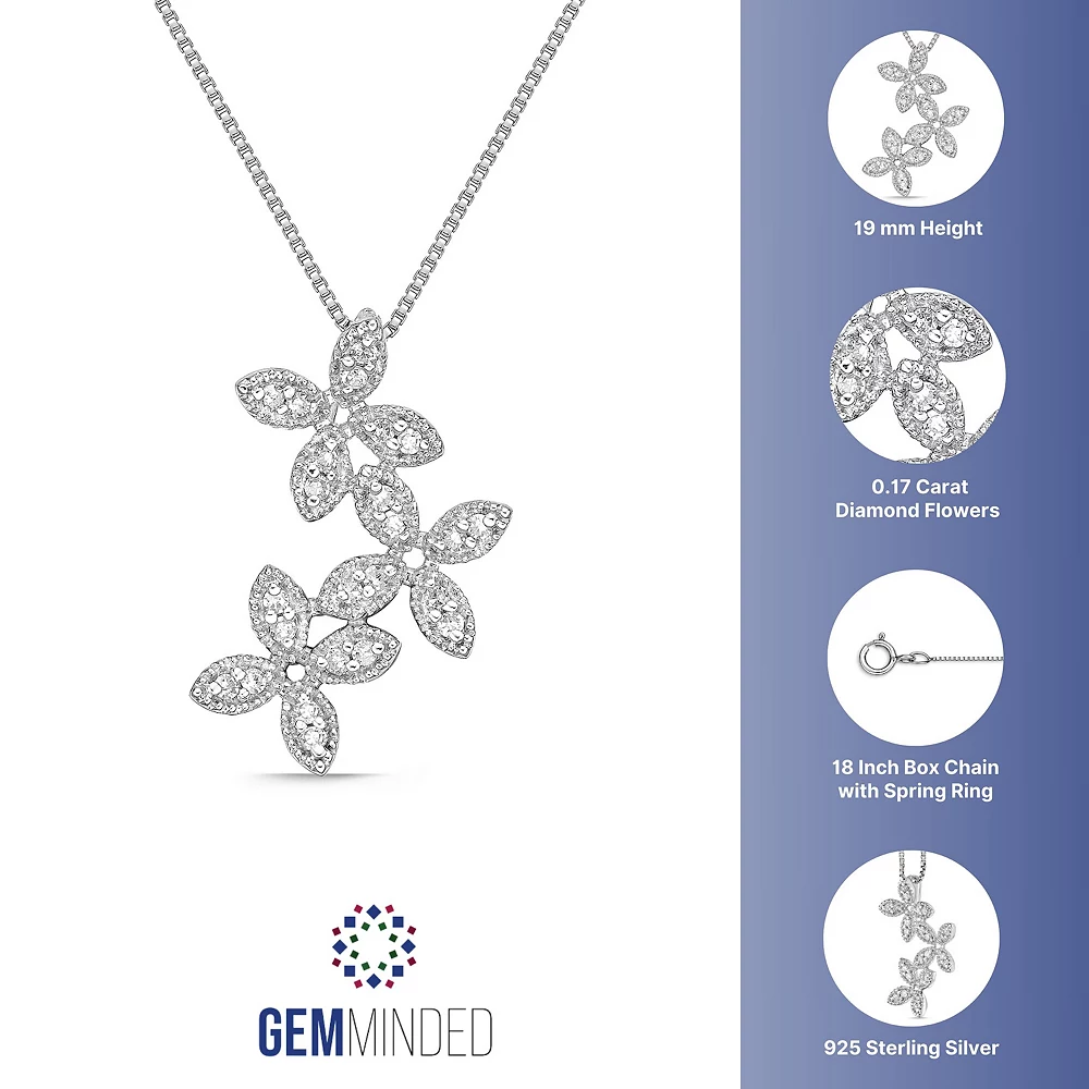Gemminded Sterling Silver 1/6 Carat T.W. Diamond Flower Pendant Necklace 4 Gemminded Sterling Silver 1/6 Carat T.W. Diamond Flower Pendant Necklace - Image 2
