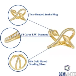 Gemminded 18k Gold Over Silver 1/4 Carat T.W. Diamond Two-Headed Snake Ring -Gemminded Jewelry 4534146 ALT5