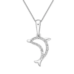 Gemminded Sterling Silver 1/10 Carat T.W. Diamond Dolphin Pendant Necklace
