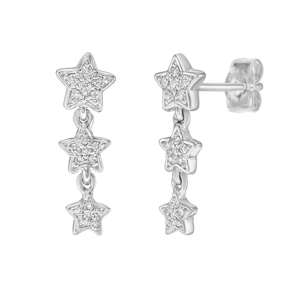Gemminded Sterling Silver 1/8 Carat T.W. Diamond Star Drop Earrings 3 Gemminded Sterling Silver 1/8 Carat T.W. Diamond Star Drop Earrings
