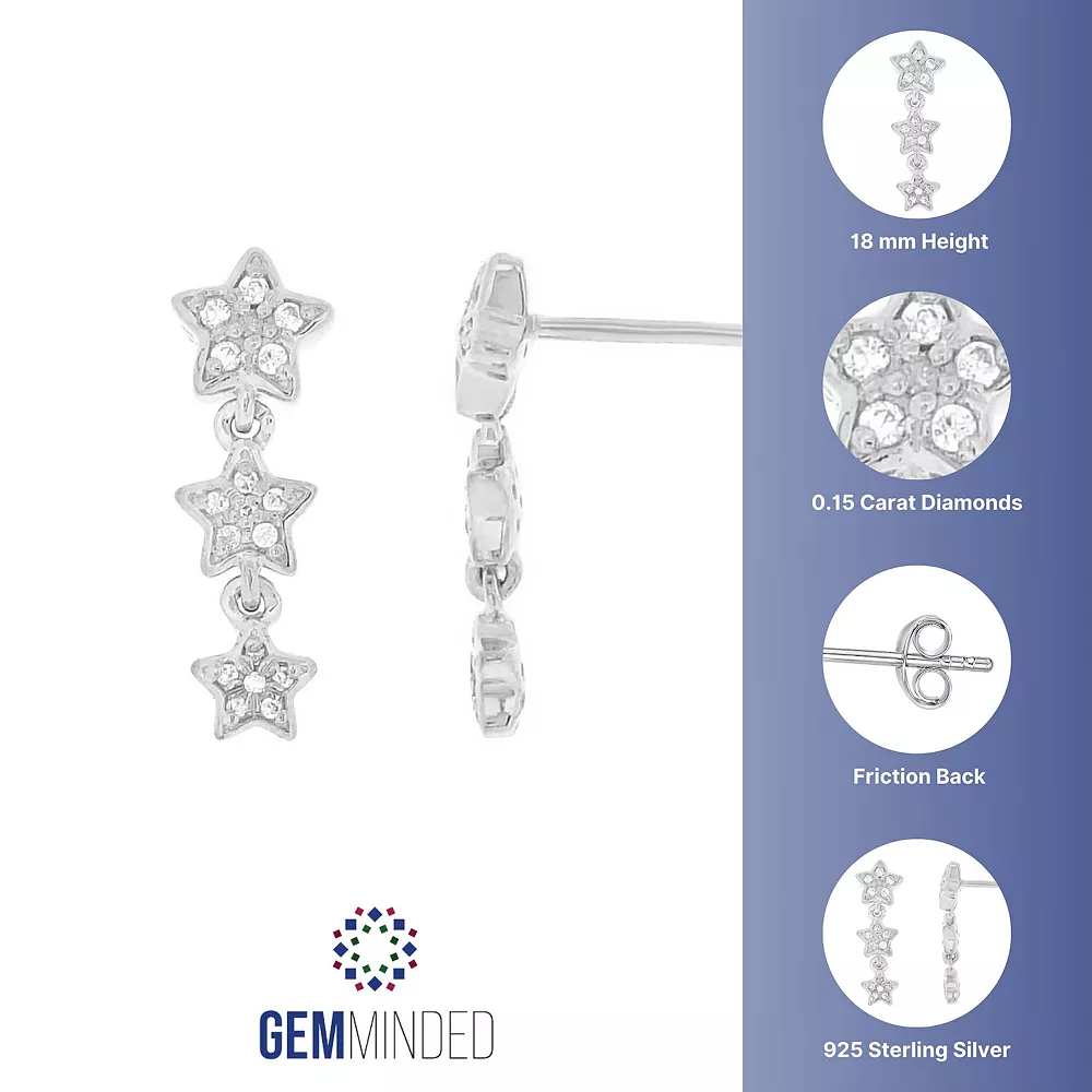 Gemminded Sterling Silver 1/8 Carat T.W. Diamond Star Drop Earrings 4 Gemminded Sterling Silver 1/8 Carat T.W. Diamond Star Drop Earrings - Image 2
