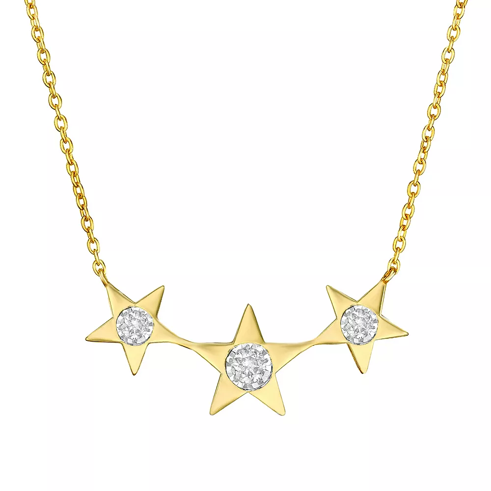 Gemminded 18k Gold Over Silver 1/6 Carat T.W. Diamond Three-Star Pendant Necklace 3 Gemminded 18k Gold Over Silver 1/6 Carat T.W. Diamond Three-Star Pendant Necklace