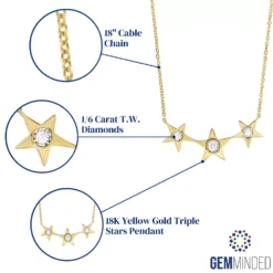 Gemminded 18k Gold Over Silver 1/6 Carat T.W. Diamond Three-Star Pendant Necklace 5 Gemminded 18k Gold Over Silver 1/6 Carat T.W. Diamond Three-Star Pendant Necklace -Gemminded Jewelry 4534156 ALT5