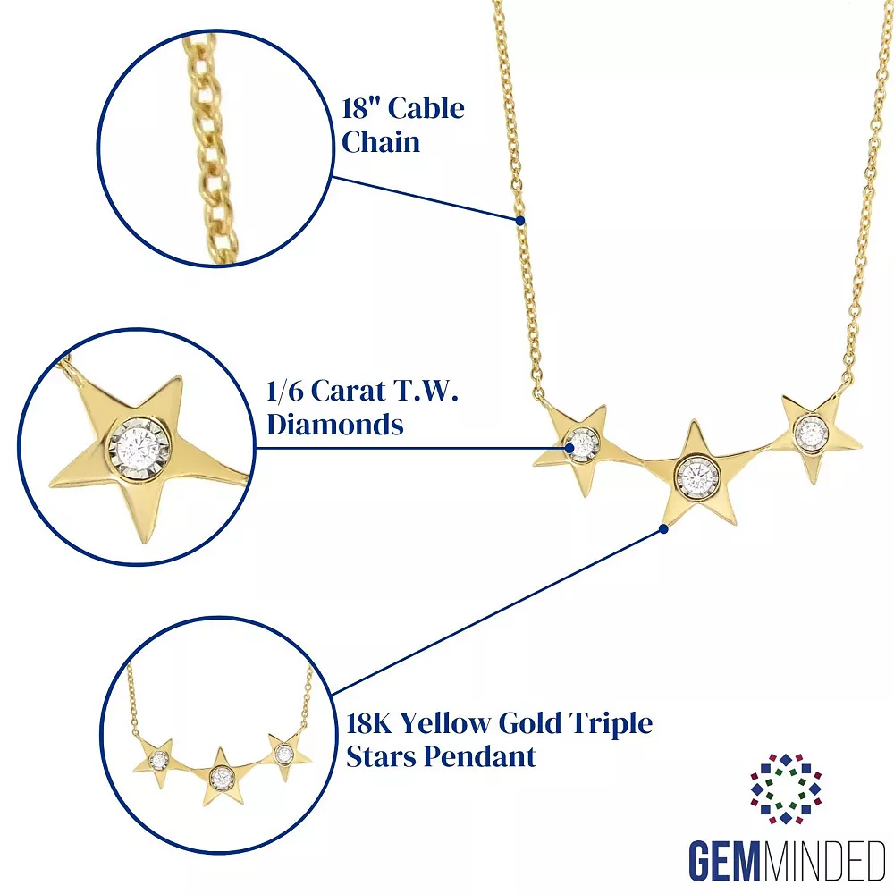 Gemminded 18k Gold Over Silver 1/6 Carat T.W. Diamond Three-Star Pendant Necklace 4 Gemminded 18k Gold Over Silver 1/6 Carat T.W. Diamond Three-Star Pendant Necklace - Image 2