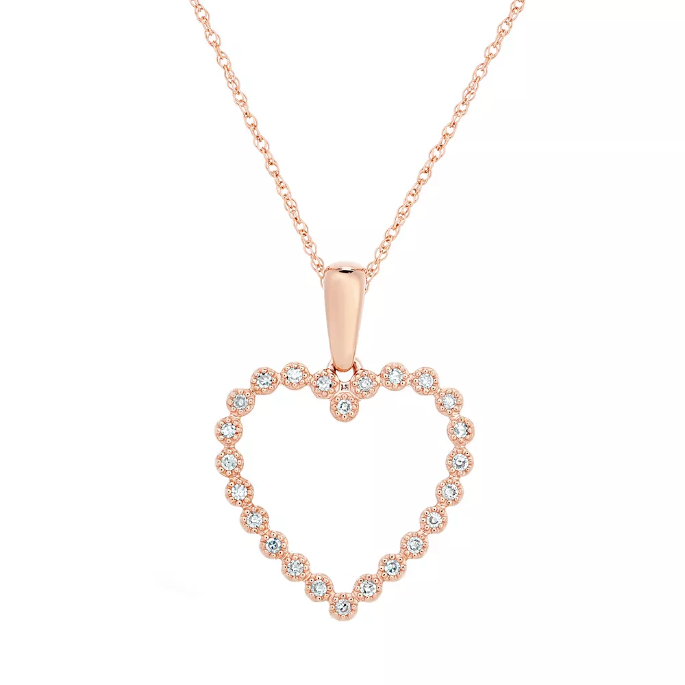 Gemminded 10k Rose Gold 1/10 Carat T.W. Diamond Heart Pendant Necklace 3 Gemminded 10k Rose Gold 1/10 Carat T.W. Diamond Heart Pendant Necklace