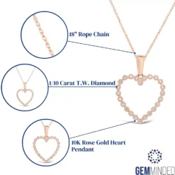 Gemminded 10k Rose Gold 1/10 Carat T.W. Diamond Heart Pendant Necklace 5 Gemminded 10k Rose Gold 1/10 Carat T.W. Diamond Heart Pendant Necklace -Gemminded Jewelry 4540797 ALT5