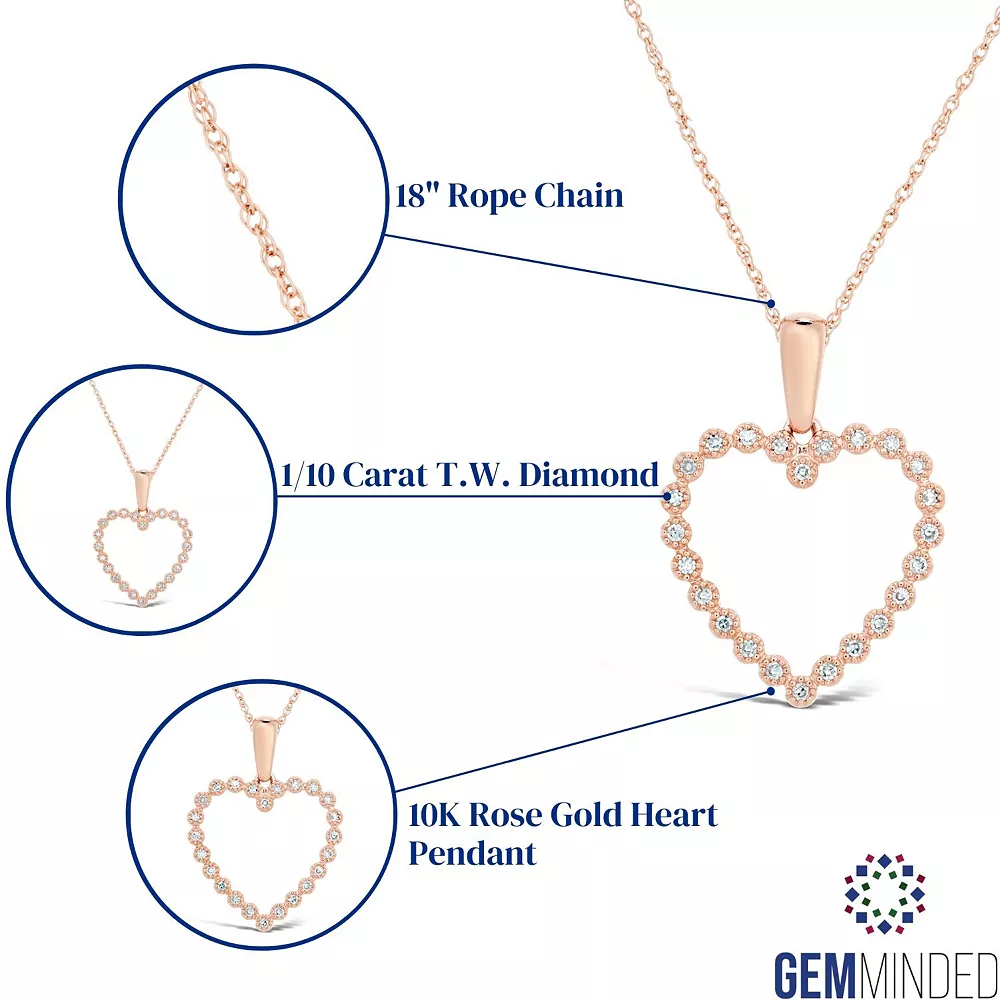 Gemminded 10k Rose Gold 1/10 Carat T.W. Diamond Heart Pendant Necklace 4 Gemminded 10k Rose Gold 1/10 Carat T.W. Diamond Heart Pendant Necklace - Image 2