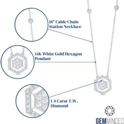 Gemminded 14k White Gold 1/4 Carat T.W. Diamond Hexagon Pendant Necklace -Gemminded Jewelry 4540798 ALT5