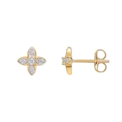 Gemminded 10k Gold 1/6 Carat T.W. Diamond Flower Stud Earrings