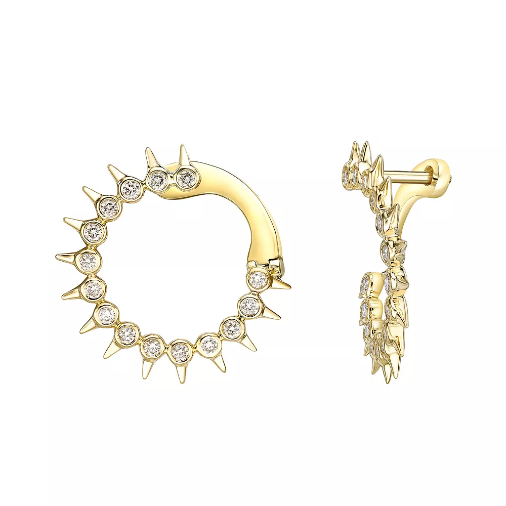 Gemminded 10k Gold 3/8 Carat T.W. Diamond Spike Hoop Earrings 3 Gemminded 10k Gold 3/8 Carat T.W. Diamond Spike Hoop Earrings