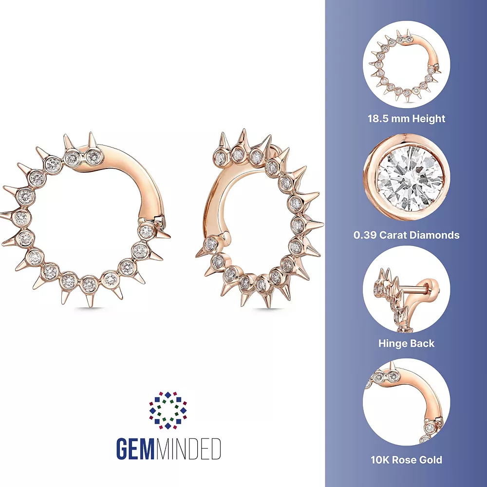 Gemminded 10k Gold 3/8 Carat T.W. Diamond Spike Hoop Earrings 4 Gemminded 10k Gold 3/8 Carat T.W. Diamond Spike Hoop Earrings - Image 2