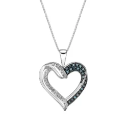 Gemminded Sterling Silver 1/6 Carat T.W. Blue & White Diamond Heart Pendant Necklace