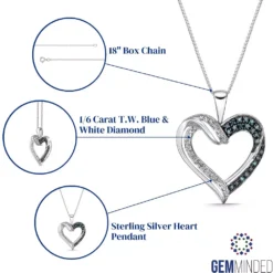 Gemminded Sterling Silver 1/6 Carat T.W. Blue & White Diamond Heart Pendant Necklace 11 Gemminded Sterling Silver 1/6 Carat T.W. Blue & White Diamond Heart Pendant Necklace -Gemminded Jewelry 4556924 ALT5