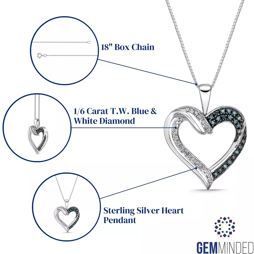 Gemminded Sterling Silver 1/6 Carat T.W. Blue & White Diamond Heart Pendant Necklace 7 Gemminded Sterling Silver 1/6 Carat T.W. Blue & White Diamond Heart Pendant Necklace - Image 5